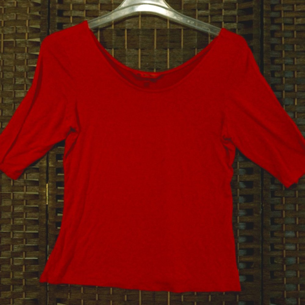 Red Boatneck Top with Elbow length sleeves